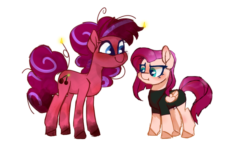 Size: 900x575 | Tagged: safe, artist:drunkencoffee, derpibooru import, oc, unofficial characters only, earth pony, pegasus, pony, base used, female, half-siblings, magical lesbian spawn, mare, offspring, parent:fluttershy, parent:pinkie pie, parent:tempest shadow, parents:tempestpie, parents:tempestshy
