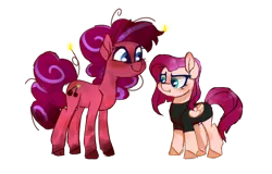 Size: 900x575 | Tagged: safe, artist:drunkencoffee, derpibooru import, oc, unofficial characters only, earth pony, pegasus, pony, base used, female, half-siblings, magical lesbian spawn, mare, offspring, parent:fluttershy, parent:pinkie pie, parent:tempest shadow, parents:tempestpie, parents:tempestshy