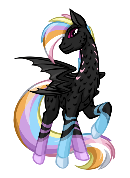 Size: 1460x2000 | Tagged: safe, artist:texasuberalles, derpibooru import, oc, oc:tiberious, unofficial characters only, dracony, dragon, hybrid, pony, 2019 community collab, derpibooru community collaboration, bat wings, colored hooves, female, four wings, looking at you, multicolored hair, multiple wings, rainbow hair, raised hoof, simple background, solo, transparent background, two mouths, wings