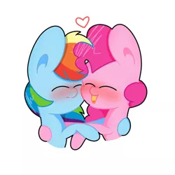 Size: 768x768 | Tagged: source needed, safe, artist:twilydashie, derpibooru import, pinkie pie, rainbow dash, pony, blushing, eyes closed, female, floating heart, heart, hug, lesbian, pinkiedash, shipping