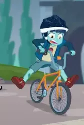 Size: 205x303 | Tagged: safe, derpibooru import, screencap, henry handle, manestrum, equestria girls, equestria girls series, super squad goals, background human, bike helmet, biker, clothes, helmet, legs, male, shoes, shorts, sneakers