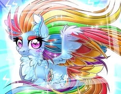 Size: 1745x1355 | Tagged: safe, artist:schokocream, derpibooru import, rainbow dash, pegasus, pony, female, looking at you, mare, rainbow power, solo