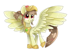 Size: 1024x755 | Tagged: safe, artist:angiepeggy2114, derpibooru import, oc, oc:tailcoatl, ponified, unofficial characters only, pony, aztec, bright, colored, cute, deviantart watermark, digital art, female, happy, hoof shoes, mare, mexican, mexico, my little pony, nation ponies, obtrusive watermark, open eyes, simple background, smiling, solo, spread wings, watermark, white background, wings