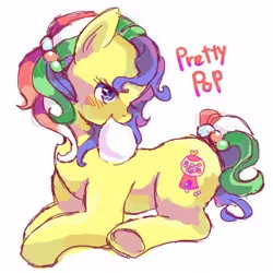 Size: 500x500 | Tagged: safe, artist:tsukuda, derpibooru import, pretty pop, pony, barrette, bubblegum, female, food, g3, gum, lying down, solo