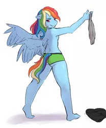 Size: 2500x3000 | Tagged: anthro, artist:rainbowsprinklesart, boyshorts, breasts, clothes, derpibooru import, discarded clothing, female, green underwear, looking back, looking over shoulder, panties, plantigrade anthro, rainbow dash, sexy, sideboob, smiling, solo, solo female, stupid sexy rainbow dash, suggestive, underwear, undressing