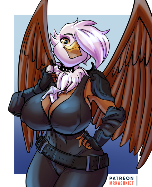 Size: 1299x1600 | Tagged: suggestive, artist:mrkashkiet, derpibooru import, gilda, anthro, gryphon, armpits, between breasts, big breasts, breasts, busty gilda, cleavage, dagger, erect nipples, female, huge breasts, image, nipple outline, png, solo, weapon, wings