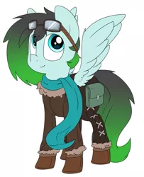 Size: 553x680 | Tagged: safe, artist:victoreach, derpibooru import, oc, oc:gryph xander, pegasus, pony, boots, clothes, goggles, gradient mane, gradient tail, male, pants, scarf, shoes, solo, stallion