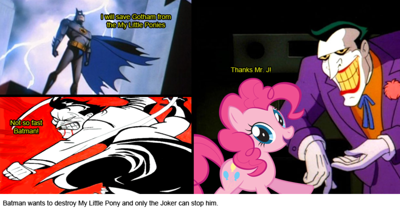 Size: 838x450 | Tagged: bad fanfic, batman, comic, crossover, derpibooru import, fanfic, pinkie pie, safe, the joker, wat