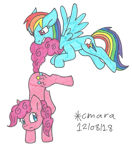 Size: 1119x1252 | Tagged: safe, artist:cmara, derpibooru import, pinkie pie, rainbow dash, pony, traditional art