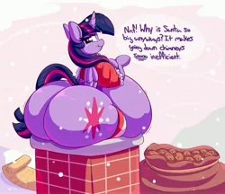 Size: 3765x3259 | Tagged: suggestive, artist:graphenescloset, derpibooru import, twilight sparkle, twilight sparkle (alicorn), alicorn, pony, series:twily christmas drive, adorafatty, belly, big belly, butt, chimney, christmas, christmas is cancelled, chubby cheeks, clothes, cookie, costume, crumbs, cute, fat, food, holiday, huge butt, impossibly fat mare, impossibly large butt, incentive drive, large butt, looking back, morbidly obese, need to go on a diet, need to lose weight, obese, plot, rear view, santa costume, scroll, squishy, stuck, the ass was fat, the ass was too fat, too fat, too fat to fit, too fat to get through, twiabetes, twilard sparkle, twilight has a big ass, weight gain