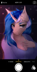 Size: 1637x3177 | Tagged: safe, artist:kindly-fox, derpibooru import, oc, oc:oceanmirror, unofficial characters only, anthro, unicorn, anthro oc, breasts, cleavage, commission, ear fluff, female, looking at you, mare, nail polish, solo, ych result
