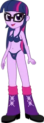 Size: 892x2500 | Tagged: suggestive, artist:salemcat, derpibooru import, edit, sci-twi, twilight sparkle, equestria girls, blue underwear, bra, breasts, clothes, cutie mark underwear, female, glasses, panties, shoes, simple background, smiling, solo, solo female, thong, transparent background, underwear, vector