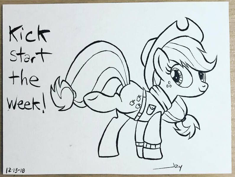 Size: 1015x766 | Tagged: safe, artist:jaykincer, derpibooru import, applejack, earth pony, pony, monochrome, motivation, positive ponies, solo, text