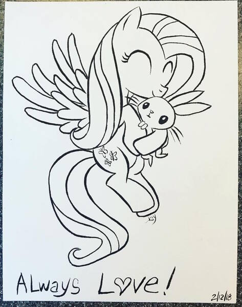 Size: 898x1139 | Tagged: angel bunny, artist:jaykincer, derpibooru import, fluttershy, monochrome, positive ponies, safe