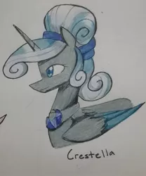 Size: 1317x1583 | Tagged: safe, artist:ponime11, derpibooru import, oc, oc:crestella, alicorn, pony, bust, female, mare, portrait, solo, traditional art