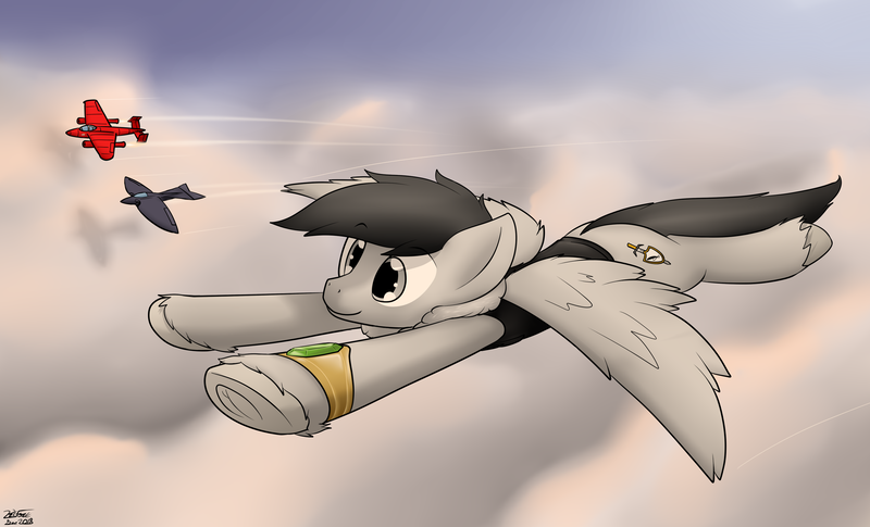 Size: 3081x1869 | Tagged: safe, artist:the-furry-railfan, derpibooru import, oc, oc:silver wing, unofficial characters only, pegasus, pony, aircraft, bracelet, clothes, cloud, cloudy, contrail, emerald, evening, flying, jacket, jet, jewelry, plane, pulsejet, scenery, sunset, unshorn fetlocks