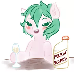 Size: 375x368 | Tagged: safe, artist:dankflank, derpibooru import, oc, oc:dankflank, earth pony, pony, bleach, blushing, glass, tumblr, tumblr 2018 nsfw purge, wine glass