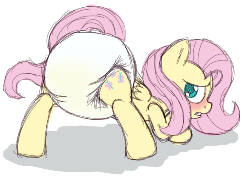 Size: 1280x946 | Tagged: questionable, artist:fillyscoots42, derpibooru import, fluttershy, pegasus, pony, blushing, butt, diaper, diaper fetish, face down ass up, fetish, flutterbutt, looking back, poofy diaper, solo, urine, wet diaper