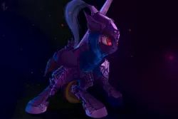 Size: 1920x1280 | Tagged: source needed, safe, artist:apostolllll, derpibooru import, oc, unofficial characters only, bat pony, pony, semi-anthro, armor, bat pony oc, bat wings, full plate armor, helmet, solo, sword, weapon, wings