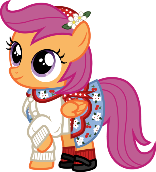 Size: 1088x1200 | Tagged: safe, artist:cloudyglow, derpibooru import, scootaloo, pegasus, pony, american girls, clothes, cute, cutealoo, emily bennett, female, filly, simple background, smiling, solo, transparent background