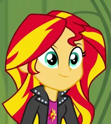Size: 697x776 | Tagged: safe, derpibooru import, screencap, sunset shimmer, equestria girls, rainbow rocks, cute, scrunchy face, shimmerbetes, smiling, solo, when she smiles