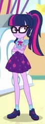 Size: 275x758 | Tagged: safe, derpibooru import, screencap, sci-twi, twilight sparkle, equestria girls, equestria girls series, rollercoaster of friendship, angry, clothes, cropped, crossed arms, cute, geode of telekinesis, glasses, madorable, magical geodes, ponytail, shoes, skirt, socks, twiabetes, twilight is not amused, unamused
