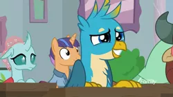 Size: 1920x1080 | Tagged: safe, derpibooru import, screencap, fine catch, gallus, ocellus, yona, changedling, changeling, gryphon, pony, a rockhoof and a hard place, friendship student, solo focus