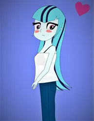 Size: 2550x3297 | Tagged: safe, artist:pokemonftw354, derpibooru import, sonata dusk, equestria girls, blue jeans, blushing, bra, bra strap, clothes, dazzling, jeans, pants, see-through, strapless, tanktop, underwear