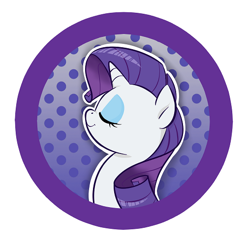 Size: 500x500 | Tagged: safe, artist:jessy, derpibooru import, rarity, pony, unicorn, abstract background, bust, button, dots, eyes closed, female, mare, smiling, solo