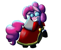 Size: 3522x2894 | Tagged: artist:tkitten16, clothes, derpibooru import, fawful, glasses, mario and luigi, pinkie pie, raised hoof, safe, signature, simple background, smiling, solo, transparent background