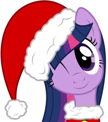 Size: 5512x6183 | Tagged: absurd resolution, artist:pink1ejack, christmas, christmas ponies, cute, derpibooru import, hat, holiday, one eye closed, safe, santa hat, simple background, solo, transparent background, twiabetes, twilight sparkle, vector, wink
