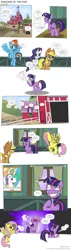 Size: 2250x7893 | Tagged: safe, artist:perfectblue97, derpibooru import, applejack, fluttershy, princess celestia, rainbow dash, rarity, twilight sparkle, alicorn, earth pony, pegasus, pony, unicorn, comic:shadows of the past, apple, apple tree, barn, censored, comic, cornfield, crying, fart, fart noise, food, haystack, onomatopoeia, poster, sound effects, sweet apple acres, tree, unicorn twilight, unnecessary censorship, well