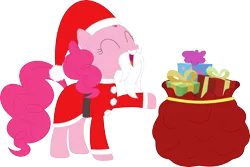 Size: 3574x2383 | Tagged: safe, artist:porygon2z, derpibooru import, pinkie pie, earth pony, pony, christmas, hat, holiday, present, santa claus, santa hat, santa sack, simple background, transparent background