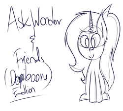 Size: 2200x2000 | Tagged: safe, artist:wonderschwifty, derpibooru import, oc, oc:wonder sparkle, unofficial characters only, pony, unicorn, ask wonder sparkle, female, lineart, mare, simple background, smiling, solo, transparent background