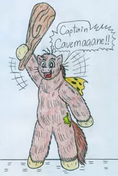 Size: 857x1274 | Tagged: safe, artist:jose-ramiro, derpibooru import, ponified, pony, captain caveman, club, dialogue, male, solo, traditional art