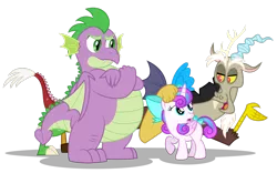 Size: 3098x1936 | Tagged: adult, adult spike, alicorn, artist:aleximusprime, bow, chaos, crossed arms, derpibooru import, discord, draconequus, dragon, fat, fat spike, female, filly, filly flurry heart, flurry heart's story, male, older, older flurry heart, older spike, princess flurry heart, safe, show accurate, spike, talking, unamused, winged spike