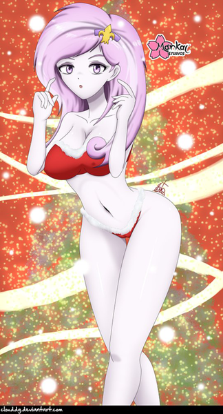 Size: 540x1000 | Tagged: suggestive, alternate version, artist:clouddg, derpibooru import, fleur-de-lis, equestria girls, bra, breasts, busty fleur-de-lis, christmas, cleavage, clothes, festive, holiday, lingerie, panties, signature, stupid sexy fleur-de-lis, underwear