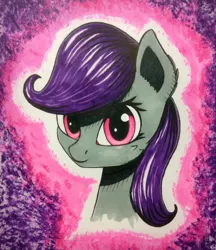 Size: 708x819 | Tagged: safe, artist:adagiostring, derpibooru import, oc, oc:morning glory (project horizons), unofficial characters only, pony, fallout equestria, fallout equestria: project horizons, bust, fanfic art, female, looking at you, mare, markers, portrait, solo, traditional art