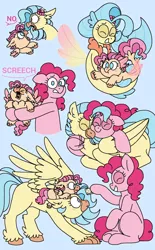 Size: 1024x1656 | Tagged: safe, artist:sandwichbuns, derpibooru import, pinkie pie, princess skystar, oc, oc:spongecake, classical hippogriff, hippogriff, hybrid, seapony (g4), my little pony: the movie, cuddling, female, interspecies offspring, lesbian, magical lesbian spawn, offspring, parent:pinkie pie, parent:princess skystar, parents:skypie, shipping, skypie