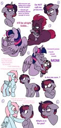 Size: 1024x2127 | Tagged: safe, artist:sandwichbuns, derpibooru import, tempest shadow, twilight sparkle, twilight sparkle (alicorn), oc, oc:black magic, oc:gale wings, alicorn, pony, unicorn, angry, female, filly, lesbian, magical lesbian spawn, mother and child, mother and daughter, next generation, offspring, parent:fluttershy, parent:rainbow dash, parent:tempest shadow, parent:twilight sparkle, parents:flutterdash, parents:tempestlight, shipping, tempestlight