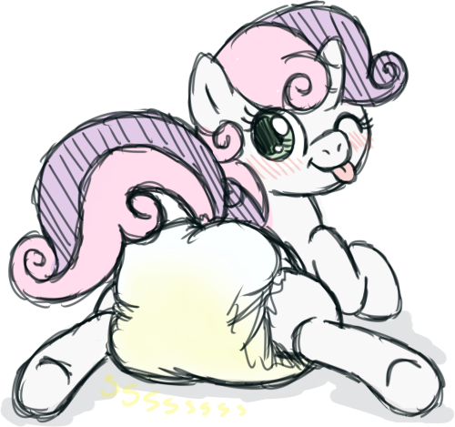 Size: 500x469 | Tagged: questionable, artist:fillyscoots42, derpibooru import, sweetie belle, :p, cute, diaper, diaper fetish, diasweetes, fetish, one eye closed, pissing, silly, tongue out, tumblr purge, urine, wet diaper, wetting, wink