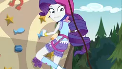 Size: 1280x720 | Tagged: safe, derpibooru import, edit, edited screencap, editor:mlp-gft, screencap, rarity, equestria girls, legend of everfree, ass, butt, clothes, female, helmet, rearity, rock climbing, shorts, solo