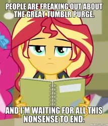 Size: 600x702 | Tagged: safe, derpibooru import, edit, edited screencap, screencap, sunset shimmer, equestria girls, equestria girls series, the finals countdown, caption, image macro, meme, text, tumblr 2018 nsfw purge, tumblr drama