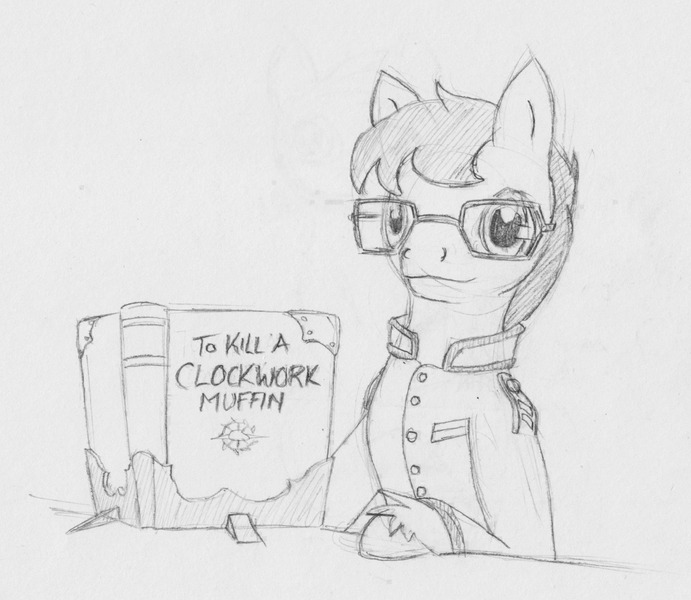 Size: 1280x1111 | Tagged: safe, artist:mysticalpha, derpibooru import, oc, oc:straightedge, unofficial characters only, pony, tumblr:skyshipcelestia, book, glasses, monochrome, traditional art