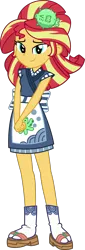 Size: 1600x4700 | Tagged: safe, artist:sketchmcreations, derpibooru import, sunset shimmer, eqg summertime shorts, equestria girls, good vibes, clothes, commission, female, looking at you, sandals, simple background, smiling, socks with sandals, sunset sushi, transparent background, uniform, vector