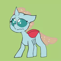 Size: 768x768 | Tagged: artist:blurry-kun, changedling, changeling, cross-eyed, cute, cuteling, derpibooru import, diaocelles, female, floppy ears, frown, green background, looking up, ocellus, safe, shy, simple background, solo, wavy mouth