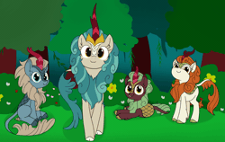 Size: 2000x1262 | Tagged: safe, artist:wafflecakes, derpibooru import, autumn blaze, cinder glow, rain shine, sparkling brook, summer flare, kirin, sounds of silence, :p, animated, awwtumn blaze, blinking, bush, c:, chest fluff, cinderbetes, cloven hooves, cute, daaaaaaaaaaaw, ear fluff, eye shimmer, female, flower, fluffy, forest, gif, happy, hnnng, kirin mating ritual, kirinbetes, leg fluff, leonine tail, licking, looking at you, majestic as fuck, mlem, plates, prone, raspberry, scales, shineabetes, silly, sitting, smiling, tongue out, tree, wafflecakes is trying to murder us, wall of tags, weapons-grade cute, wrong neighborhood