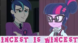 Size: 1252x690 | Tagged: artist needed, source needed, safe, derpibooru import, edit, edited edit, edited screencap, screencap, sci-twi, shining armor, twilight sparkle, equestria girls, friendship games, alumnus shining armor, brother, brother and sister, caption, clothes, collar, crystal prep, crystal prep academy, crystal prep academy students, crystal prep academy uniform, cutie mark, cutie mark clothes, cutie mark on clothes, door, expand dong, exploitable meme, family, female, glasses, hair bun, hairpin, heart, image macro, incest, incest is wincest, infidelity, male, man, meme, microphone, microphone stand, ms paint, ms paint adventures, necktie, otp, school uniform, schoolboy, schoolgirl, shiningsparkle, shipping, shirt, siblings, sister, straight, student, students, sweater, text, text edit, twicest, uniform, wall of tags, wincest, woman