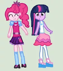 Size: 669x755 | Tagged: safe, artist:star-melodyyt, derpibooru import, pinkie pie, sci-twi, twilight sparkle, equestria girls, clothes swap, female, lesbian, scitwinkie, shipping, twinkie