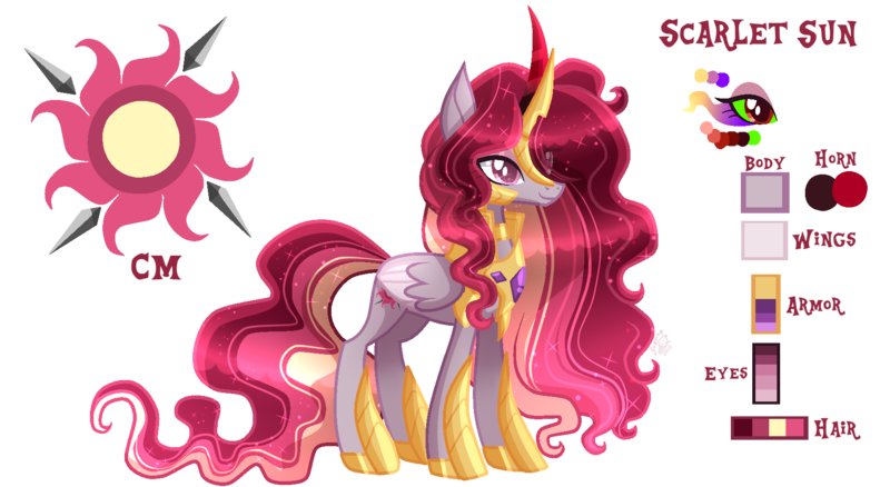 Size: 1700x930 | Tagged: safe, artist:sugaryicecreammlp, derpibooru import, oc, oc:scarlet sun, alicorn, pony, female, mare, offspring, parent:king sombra, parent:princess celestia, parents:celestibra, reference sheet, simple background, solo, transparent background